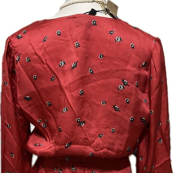 Knot Sisters Red Blouse with Black Floral Accents - Picture 2 of 4
